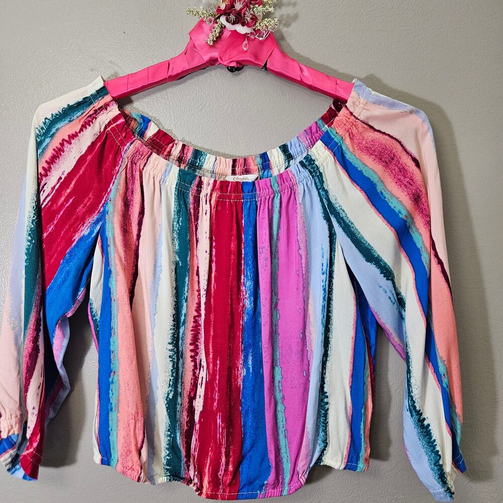 Candie's Womens M Colorful Brushstroke Off-Shoulder Y2K Artsy GoingOutTop